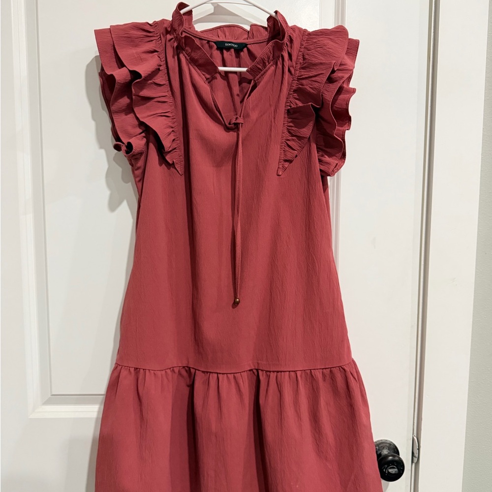 Ruffle Sleeve Coral Dress